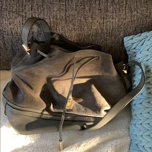 Ivanka Trump gray suede/leather bag- tie closure